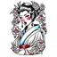 Placeholder: Tatto design Neotraditional style , Geisha with a Cherry Blossom Kimono, white background, tatto style,