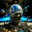 Placeholder: The world inside my head, a surreal glass fragmented expanding hollow head and face made up of cracked fragments floating/suspended, 3d, all the broken and cracked fragments drifting far away, inside the head is a spiral galaxy, nebulae, stars, expanding/moving away from each other suspended in the air, everything getting drawn back into the spiral in the background,a vast landscape inside the expanding mind, in the style of hieronymus bosch, fine oil painting, dutch master, , --ar 15:9 :