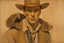 Placeholder: Painting of Gary Cooper as a cowboy, in the Expressionist style of Egon Schiele and Franz Marc, in muted natural colors
