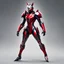 Placeholder: (((Full body and legs))). Digital illustration of futuristic character with armor, dynamic. Elegant metallic suit adorned with sharp angular lines, silver colors, black details, red stripe on the chest. Helmet with pointed cat design, cat ears, bright red cat eyes, exuding menacing presence. Stylized, abstract artwork, sketch-like quality, vibrant colors emphasize intricate details of the armor. Fondo ciudad Futuristic