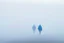 Placeholder: two people seen from behind walking side by side in an empty foggy plain, above there is blue sky