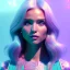 Placeholder: A portrait of a crystalised beautifull girl,smiling, laughting, white longs hairs, atmospheric, realistic,, cinematic lighting, octane render,, pink turquoise light, blue eyes nice, soft face, jewejs brillants