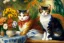 Placeholder: Two cats on a terrace. Auguste Renoir. Cat Perfect brown eyes with perfect iris.