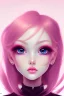 Placeholder: girl, cute, beautiful, headshot, pink hair, brown eyes, black clothes, long hair, eyeliner, long eyelashes, hot