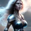 Placeholder: Epic full body picture portrait of busty atletic young beautiful Superwoman with greatsword Luis Royo styles