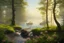 Placeholder: Peder Monk Monsted styl, lake beach, forest, mounth, summer sunshine