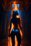 Placeholder: The female Shadow of Death using the staff of destruction. sexy. frightening. Horror. blue lightning and orange shadows. inside Panteon in Rome. fantasy art, the naked truth, Cinematic lighting, Volumetric lighting, Epic color composition, octane render