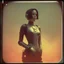 Placeholder: steampunk, vintage analog polaroid of a woman robot, sexy female body, fog, lomography, heavy film grain, sunset, color bleed, depth of field, bokeh, retro,
