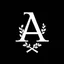 Placeholder: 2 branches(crossed at bottom, arching upward in a wreath, delicate hand drawn linework, romantic), Letter A in Middle or wreath, sharp image, white vector on black background