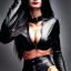 Placeholder: Beautiful woman, big bust, 6-pack abs, long hair, long nails, evil, black leather outfit