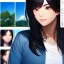 Placeholder: black haired woman, casual clotting, realistic, HD4k, watery cloud background, close up shot,