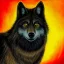 Placeholder: Black wolf with yellow and red