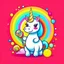 Placeholder: Cute unicorn, eating lollipops with a rainbow in the background l, Character, full scale, with body, lovely, cute, sticker, illustration, vector, smiling, mascot logo style, flat logo, flat colors, epic instagram, artstation, graphic art 3d