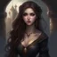 Placeholder: pretty girl, young, brown hair, conventionally attractive, tight top, curvy, fit, necromancer, sorcerer