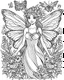 Placeholder: The fairy coloring page cartoon is simple, with bold precise clear lines, no color, white background.