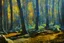 Placeholder: Rocks, trees, 2000's sci-fi movies influence, friedrick eckenfelder impressionism painting