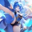 Placeholder: Clear focus,High resolution, Vibrant short blue hair, Vibrant blue eyes, Genshin impact inspired outfit, wearing a short skirt, kicking pose