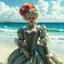 Placeholder: Marie Antoinette in fantasy realism style, on the beach