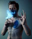 Placeholder: Realistic image, a guy making the fuck you gesture with his hand, blue smoke coming out of his eyes, nose and mouth. soft color, highly detailed, unreal engine 5, ray tracing, RTX, lumen lighting, ultra detail, volumetric lighting, 3d, finely drawn, high definition, high resolution.