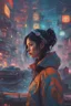 Placeholder: psychedelic Genius girl thinking deep thoughts cyberpunk city, hyperdetailed and highly intricate digital illustration, by Ismail Inceoglu, Gazelli, james jean, Anton Fadeev and Yoshitaka Amano, trending on artstation, vibrant colors, Black ink flow: 8k resolution photorealistic masterpiece: by Aaron Horkey and Jeremy Mann: intricately detailed fluid gouache painting, Oil splash!! Oil stained