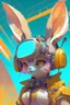 Placeholder: a solar punk cute avatar in a futuristic world. Rabbit japanese kawaii style.