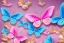 Placeholder:  gold background, rise of soft blue and pink butterflies