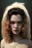 Placeholder: 1970's porno model , cute, big droopy eyes, angelic face with minor blemishes, beautiful, long orange flowing hair, wavy hair, curly hair، black eyes, head and shoulders portrait, cinematic, misty atmosphere, 8k, resolution concept art portrait by Greg Rutkowski, Artgerm, WLOP, Alphonse Mucha dynamic lighting hyperdetailed intricately detailed, bokeh, Stunning 8k ektar film scan