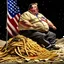 Placeholder: patriotic repulican super fat american eating a giant pile of fries on the moon