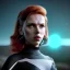 Placeholder: retro sci-fi portrait image from 1960, supermarket parking explosion, fire, classic black widow, young Scarlett Johansson, classic black tight lycra latex suit, retro superhero style, soft color, highly detailed, unreal engine 5, ray tracing, RTX, lumen lighting, ultra detail, volumetric lighting, 3d, finely drawn, high definition, high resolution.