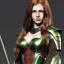 Placeholder: Realistic, hyper detailed, strikingly beautiful young adult woman, 19 years old, long ginger hair, green eyes, medium freckles, full lips, very skimpy fantasy armour, full body, full face, small breasts, aroused expression, biting lower lip, full frame, petite, centered camera, ignore NSFW, bow, quiver on hip, tight pants