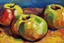 Placeholder: Abstract impasto oil painting of an apples on a table in the style of cezanne cezanne