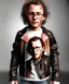 Placeholder: Heath ledger toddler, full body, sneaker, leather jacket, floral shirt, soft skin, dramatic lighting, hyper realistic