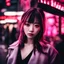 Placeholder: photo, real, model, closeup, female, face, art, fantasy, pink, black, red light district, tokyo, city, beautiful style, Japan, vivid