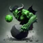 Placeholder: demonio verde con negro lanzando una roca
