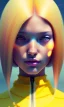 Placeholder: girl, cute, beautiful, head and shoulders portrait by Greg Rutkowski, yellow hair, pigtails with space buns, bangs, yellow dress, brown skin