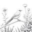 Placeholder: pencil drawing with a white background of a bird in garden