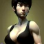 Placeholder: realistic photo of a 23-year-old boyish boylike tomboy, short men's hairstyle, short black hair, boyish face, beautiful women's cleavage, wide hips, big ass, pregnant in a maternity ward