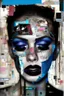 Placeholder: Ultra detailed medium portrait painting of a beautiful abused woman, she is crying and upset, masking tape on her mouth, blue brushed eye, chaos background,torn up collage of clippings, broken circuitry background, matrix effects, punk visual art, punk art aesthetic, graffiti art, pop surrealism, collage art, cluttered paint glitches