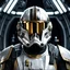 Placeholder: star wars bald male corellian pilot wearing gunmetal grey and black First Order special forces TIE pilot armored flightsuit and helmet with gold trim inside the jedi temple, centered head and shoulders portrait, hyperdetailed, dynamic lighting, hyperdetailed background, 8k resolution, volumetric lighting, light skin, fully symmetric details