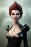 Placeholder: Hannah Waddingham as evil queen in black leather, busty, cleavage, voluptous, rebecca Welton, angry, stern look. character design by cory loftis, fenghua zhong, ryohei hase, ismail inceoglu and ruan jia. unreal engine 5, artistic lighting, highly detailed, photorealistic, fantasy