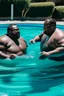 Placeholder: two obese black men fighting in a swimming pool