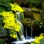 Placeholder: A small waterfall surrounded with yellow flowers and bushes