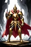 Placeholder: holy knight paladin in darkly gold armor and a cape wielding a sword in abyss