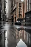 Placeholder: rainy day, city reflection in rain water