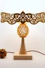 Placeholder: Create a product table lamp inspired by nyonya kebaya in wood material process laser cutting in off white background