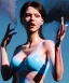 Placeholder: Ultra Realistic image, medium shot view, a woman making the fuck off gesture with his hand, blue smoke coming out of his nose and mouth, happy. Latex inflatable dress, soft color, highly detailed, unreal engine 5, ray tracing, RTX, lumen lighting, ultra detail, volumetric lighting, finely drawn, high definition, high resolution.