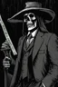 Placeholder: LINE TONE, WSJ STYLE, HEDCUT, ultra high image quality, Grim Reaper, WEARING A 3 PIECE SUIT, POSED FOR DOLLAR BILL PORTRAIT, , Close-up of an set against AMOLED-worthy pure black backdrop, fantasy art style infused with filter, tailored for vertical wallpaper, exclusive design with no duplicates, radiating beauty suitable for a PC screen image, vivid colors, ultra fine, digital painting, BASED ON THE UNITED STATES TREASURY NOTE ONE DOLLAR BILL