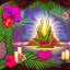 Placeholder:  Tropical flowers, heart drawing, crystals, tropical leaves, sacred altar, Fantasy temple, Surreal landscape.