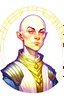 Placeholder: Full colour drawing portrait fantasy setting young female human cleric, shaved head, round ears