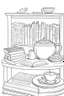 Placeholder: Tea on coffee table and book shelf coloring page